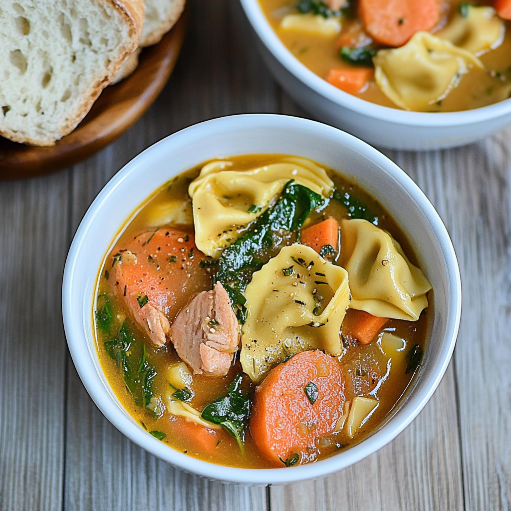 Recipe preparation for Salmon And Tortellini Soup
