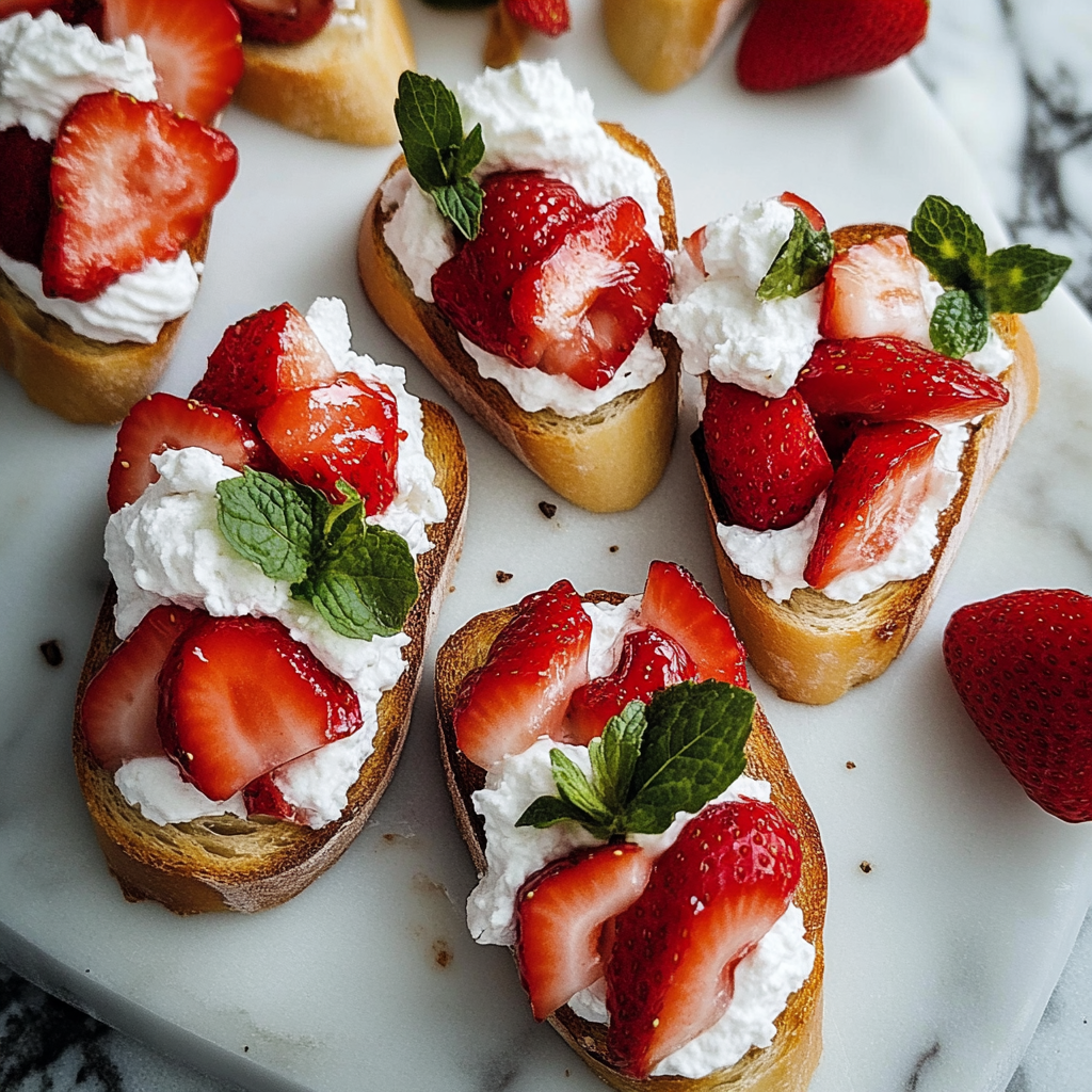 Recipe preparation for Strawberry Whipped Feta Crostini
