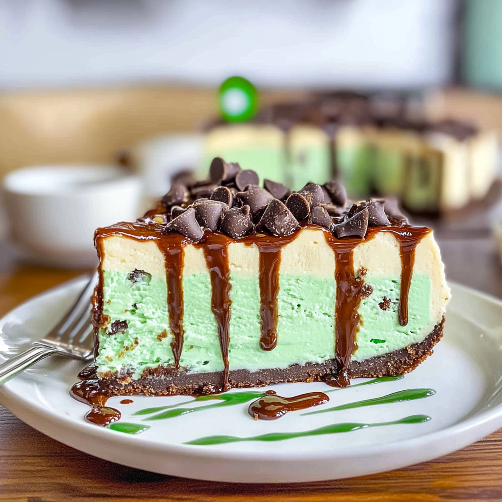 Recipe preparation for Mint Chocolate Chip Cheesecake