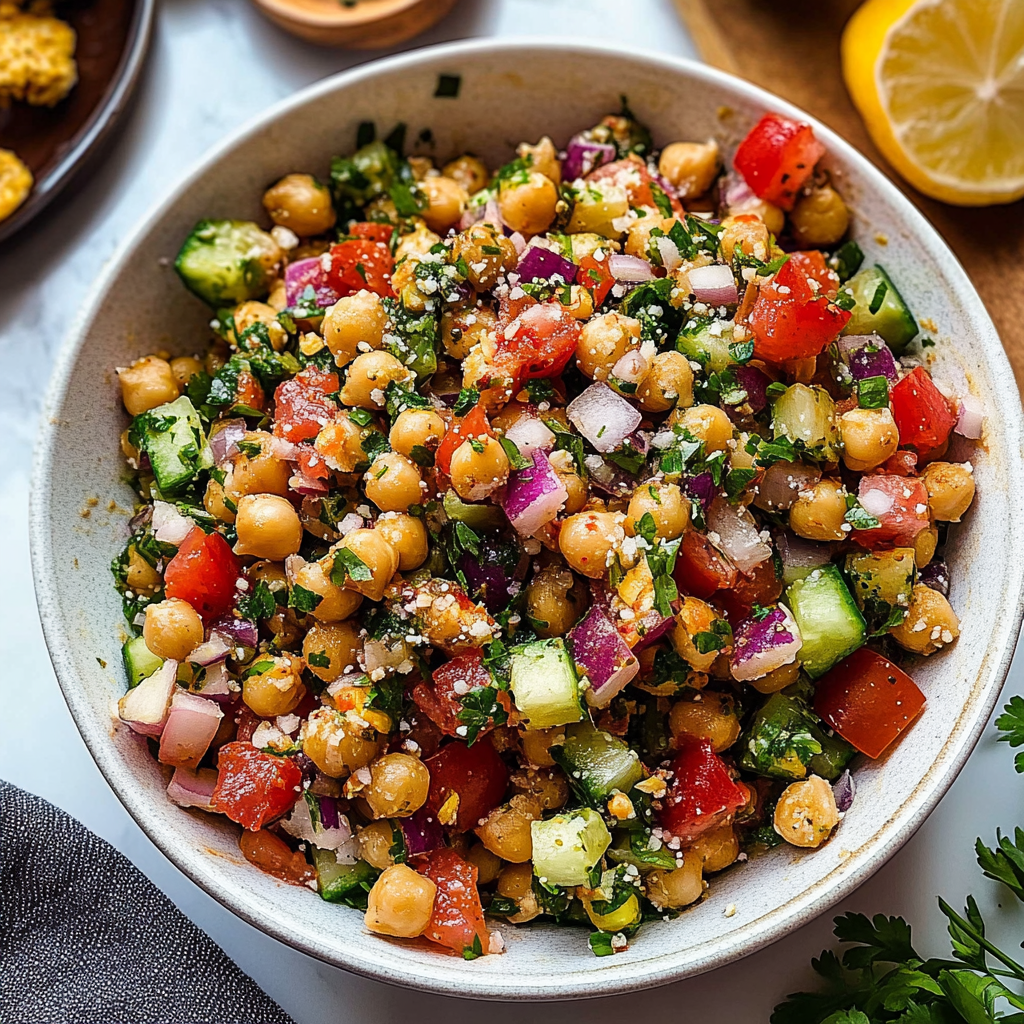 Recipe preparation for Mediterranean Chickpea Salad