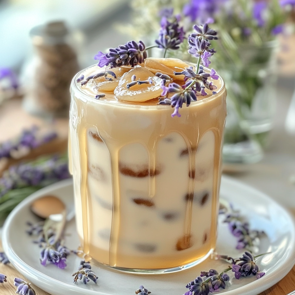 Recipe preparation for Lavender Honey Iced Latte