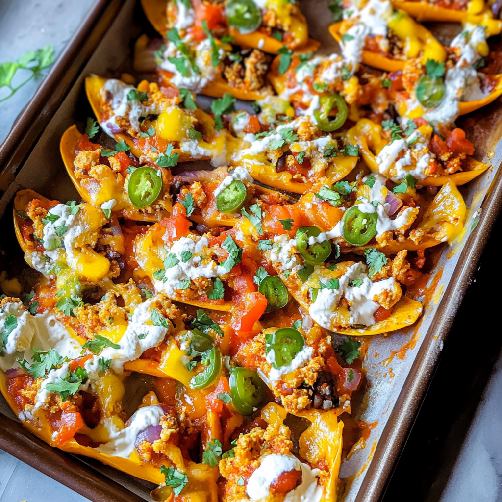 Recipe preparation for Mini Bell Pepper Turkey Nachos