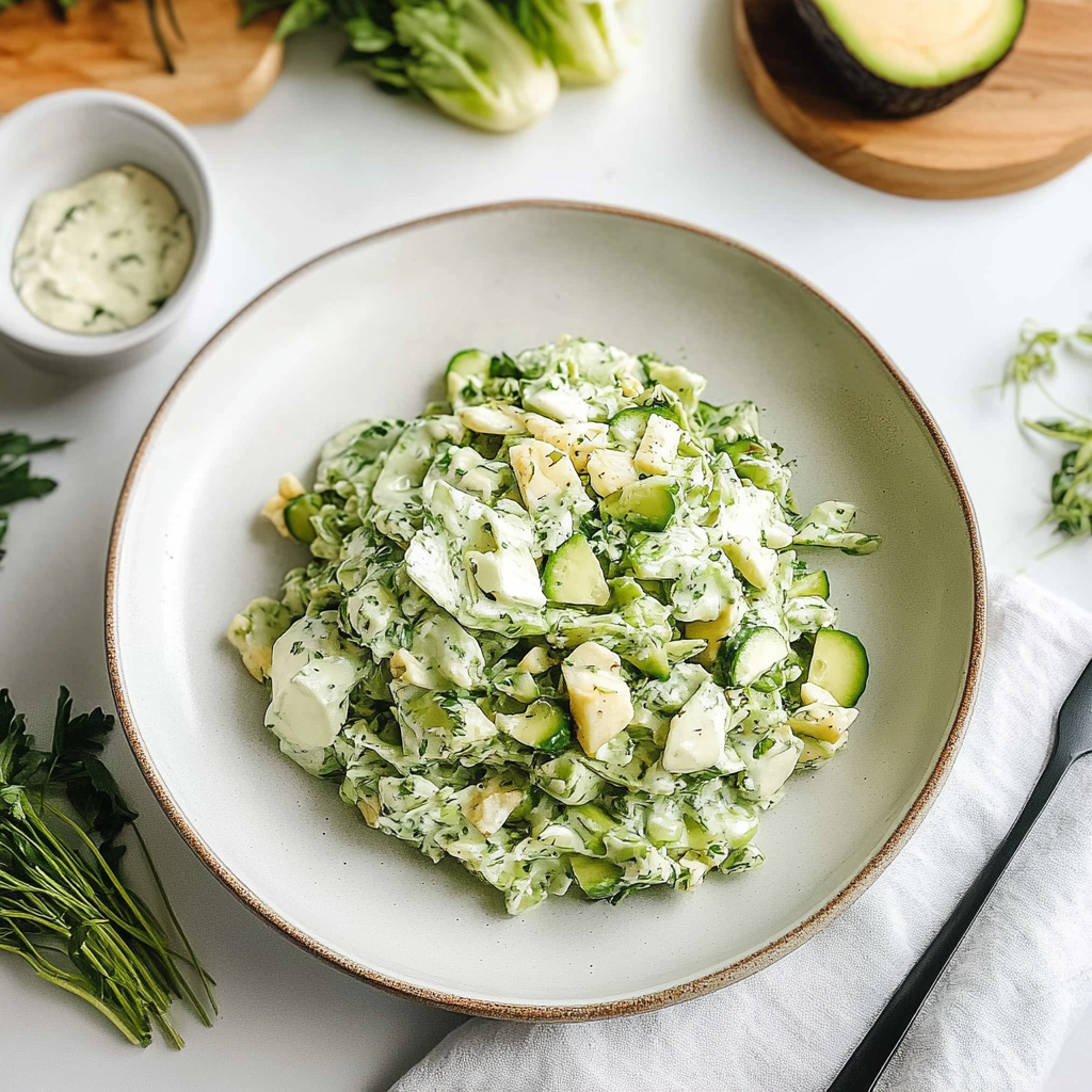 Recipe preparation for Green Goddess Salad With Creamy Herb Dressing