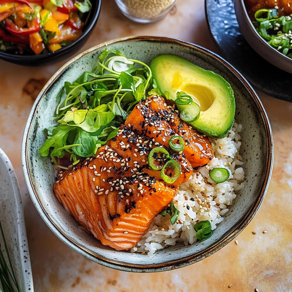 Recipe preparation for Sesame Salmon Rice Bowls