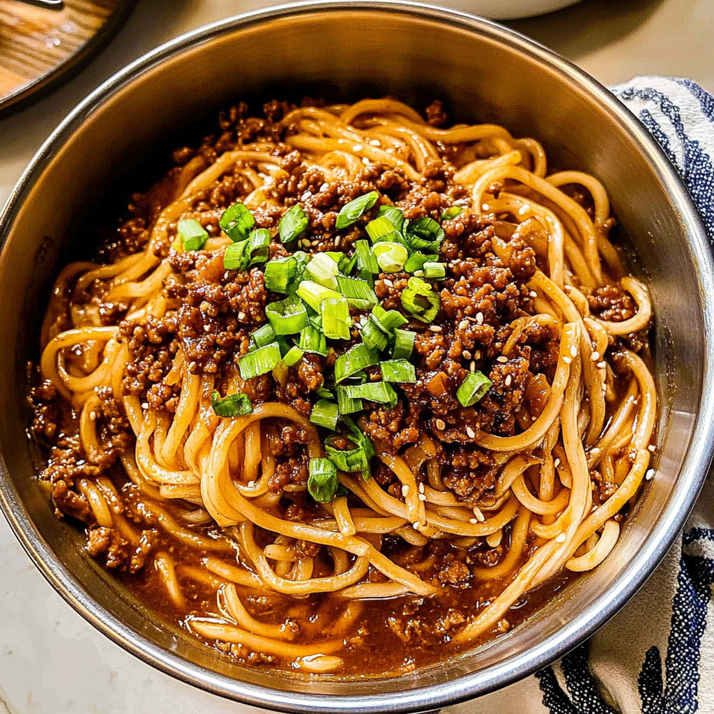 Recipe preparation for Mongolian Ground Beef Noodles