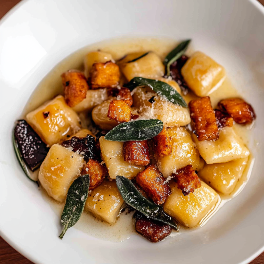 Recipe preparation for Browned Butter & Sage Gnocchi with Crispy Pancetta