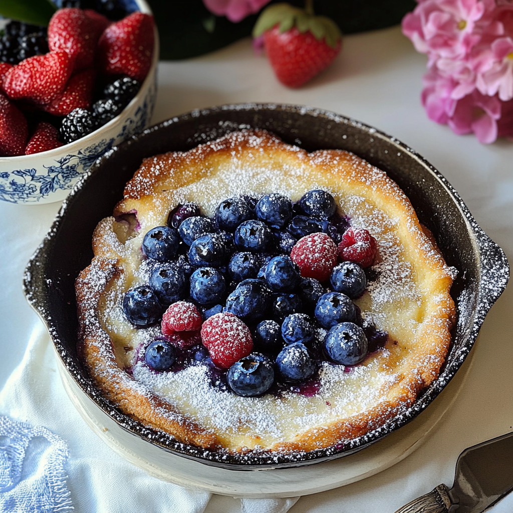 Recipe preparation for Sourdough Discard Blueberry Dutch Baby
