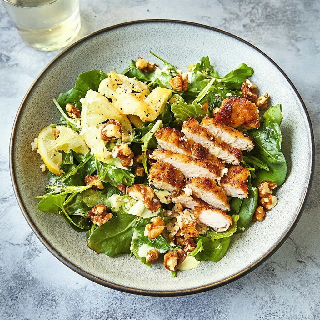 Recipe preparation for Lemon-Pepper Chicken Salad with Candied Walnuts