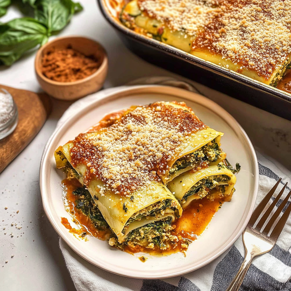 Recipe preparation for Vegan Zucchini Spinach Rollatini
