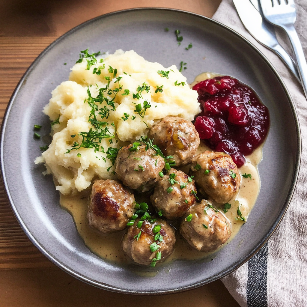 Recipe preparation for Swedish Meatballs with Lingonberry & Bone Marrow Gravy