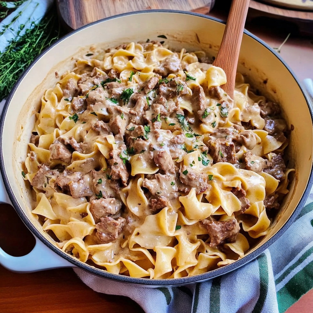 Recipe preparation for Beef Stroganoff with Homemade Egg Noodles