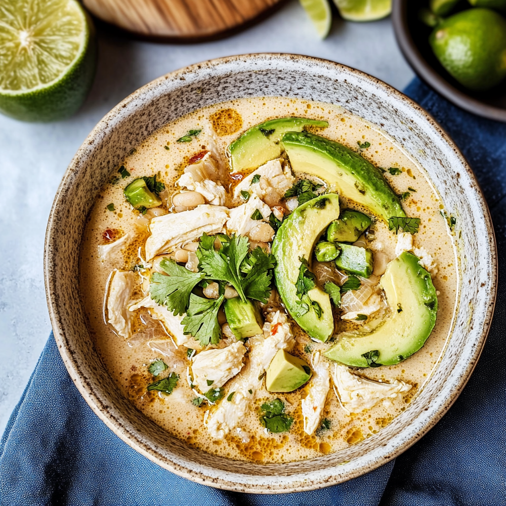 Recipe preparation for Slow Cooker White Chicken Chili with Avocado & Lime