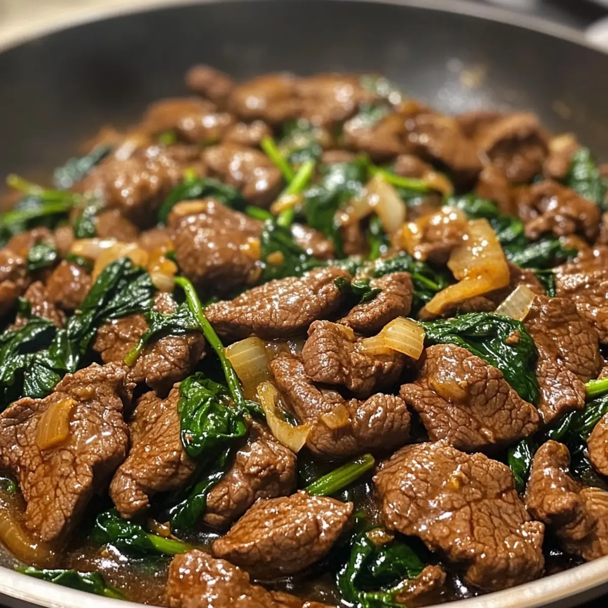 Beef Spinach Garlic Skillet