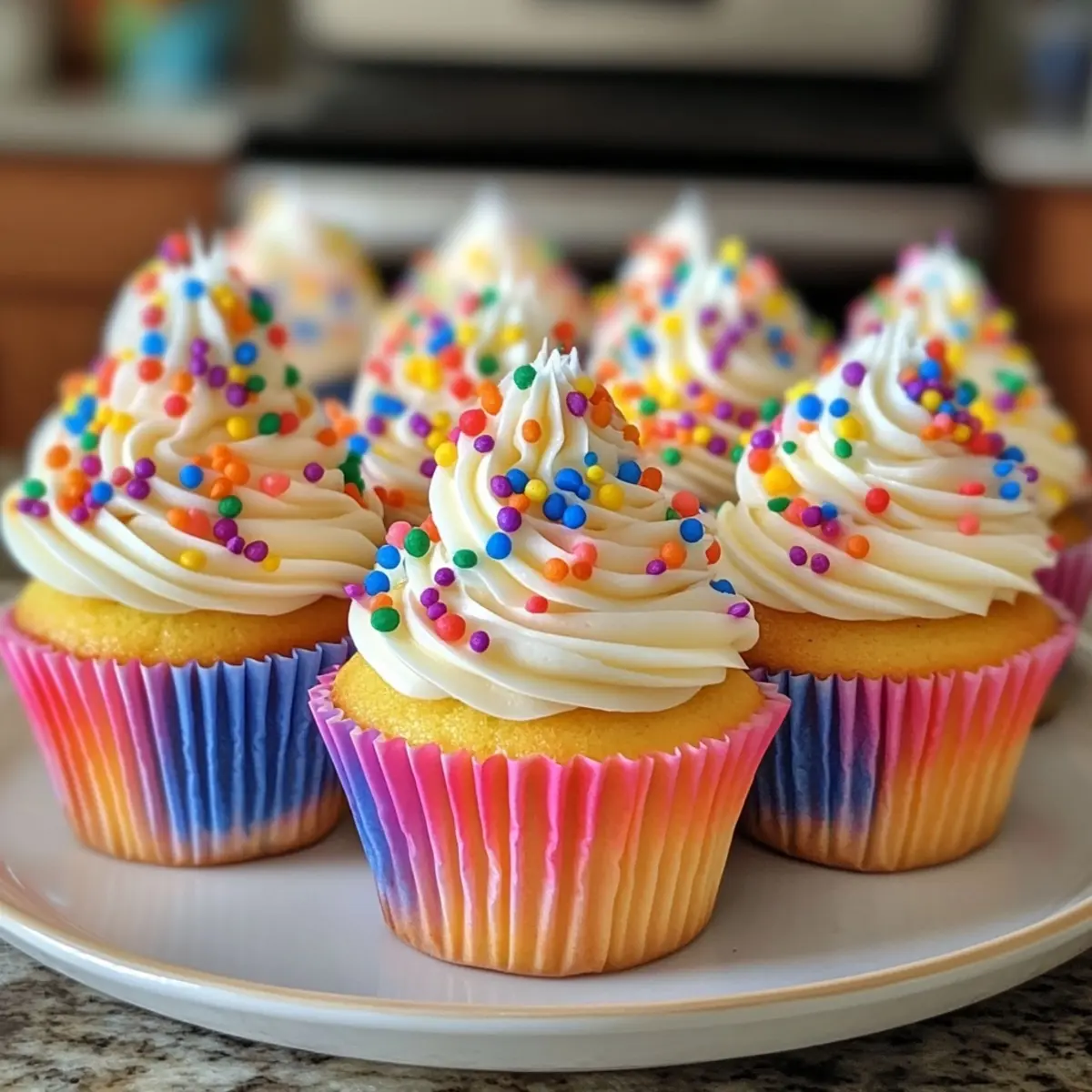 Rainbow Cupcakes with Fluffy Vanilla Frosting