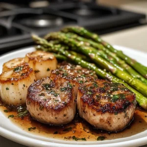 Scampi-Style Steak & Scallops with Roasted Asparagus