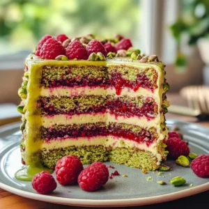 Pistachio Raspberry Layer Cake